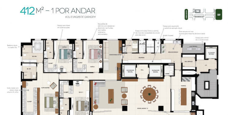 412m²  1 por andar