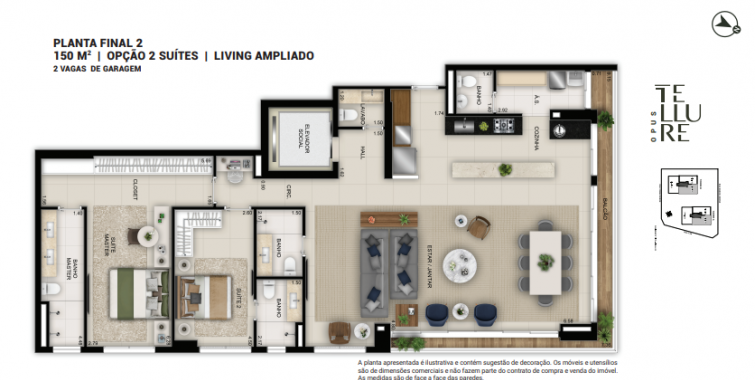 Planta final 2 150m2 - 2 suítes 