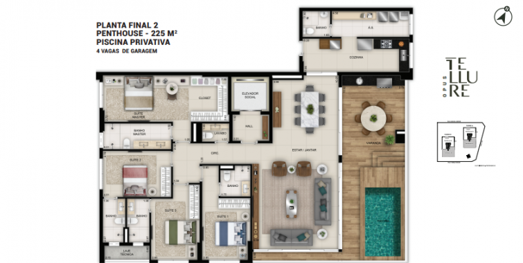 Planta final 2 Penthouse 225m2 piscina privativa 